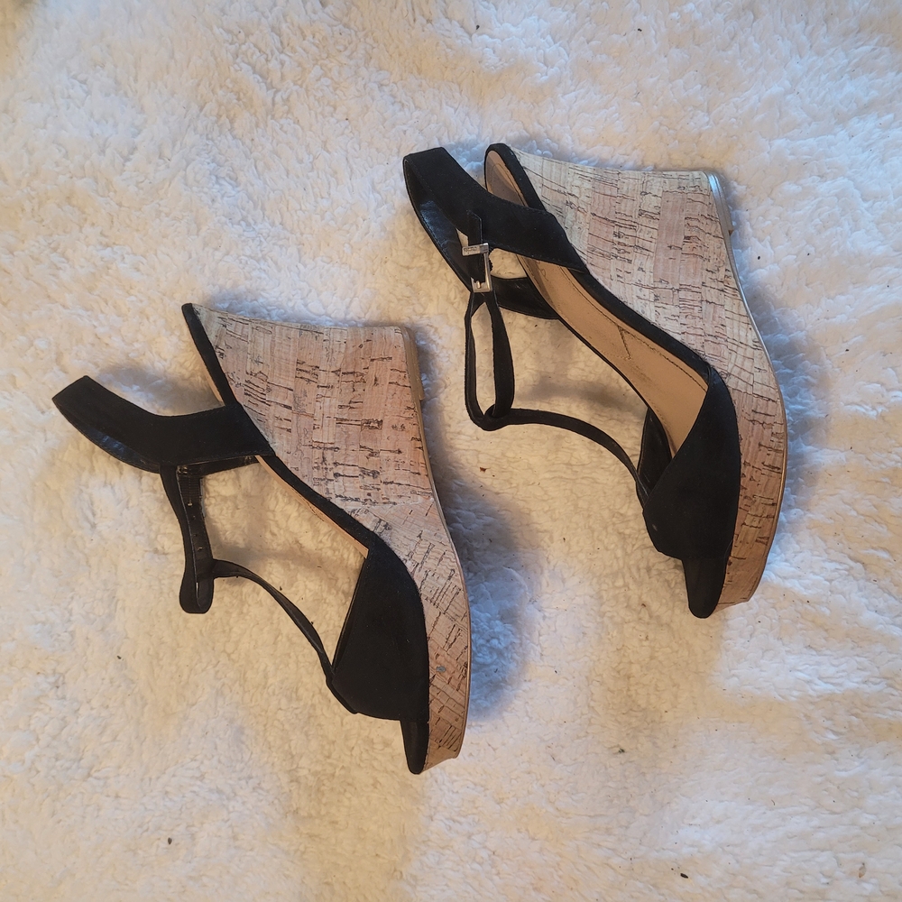 Charles By Charles David Black and Tan Wedge Sandals